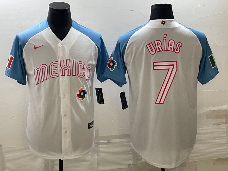 Men 2023 World Cub Mexico #7 Urias White blue Nike MLB Jersey